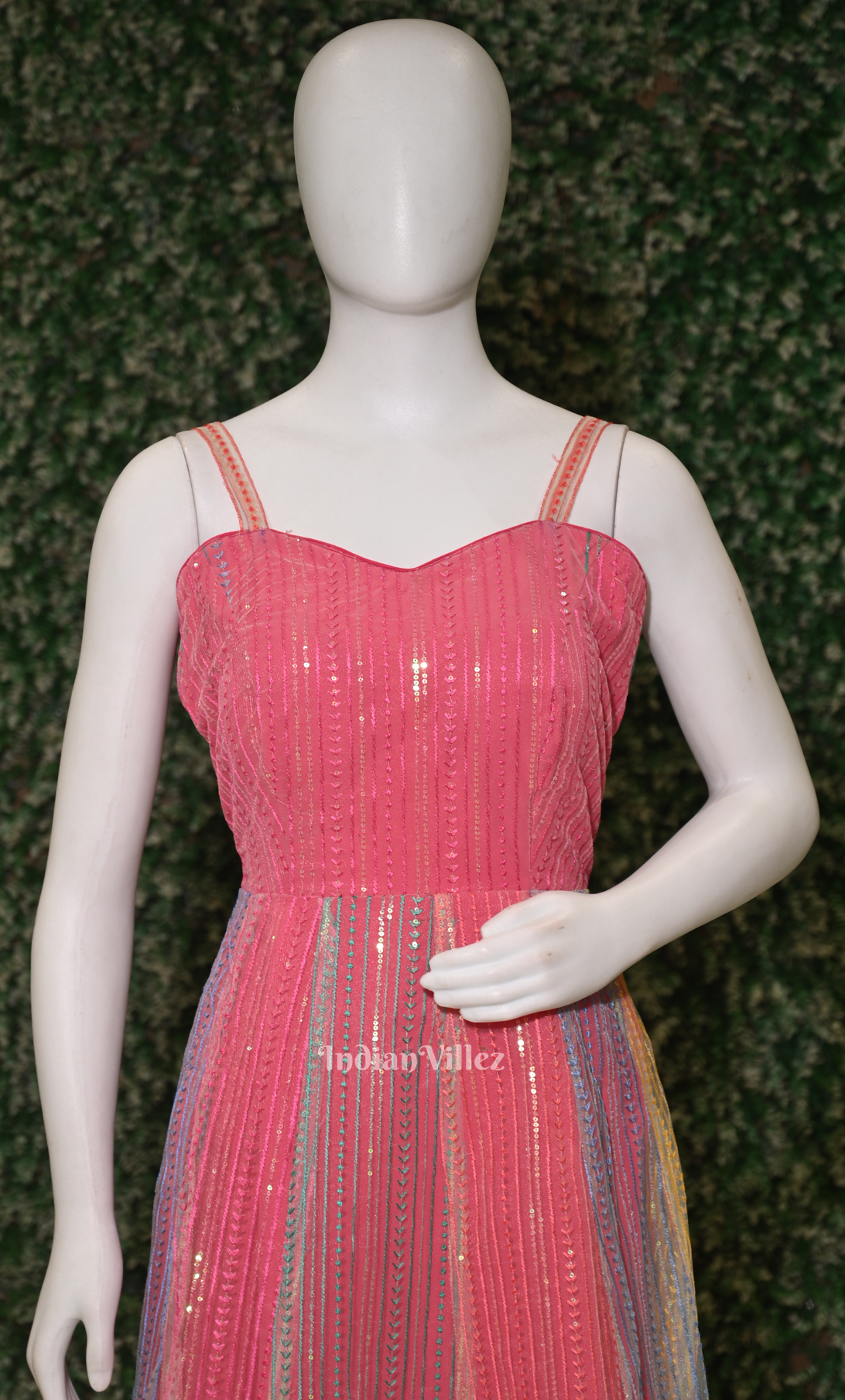 Party Wear Pink Noodle Strap Designer Sequin Gown