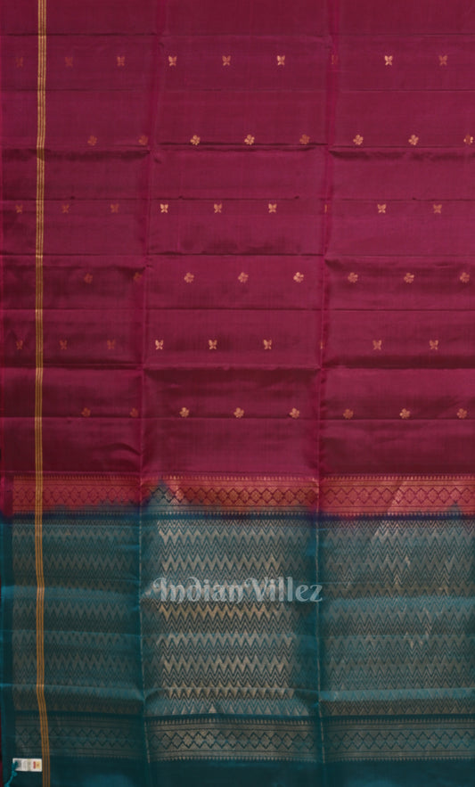 Wine Purple Blue Pure Kanjivaram Soft Silk Saree  