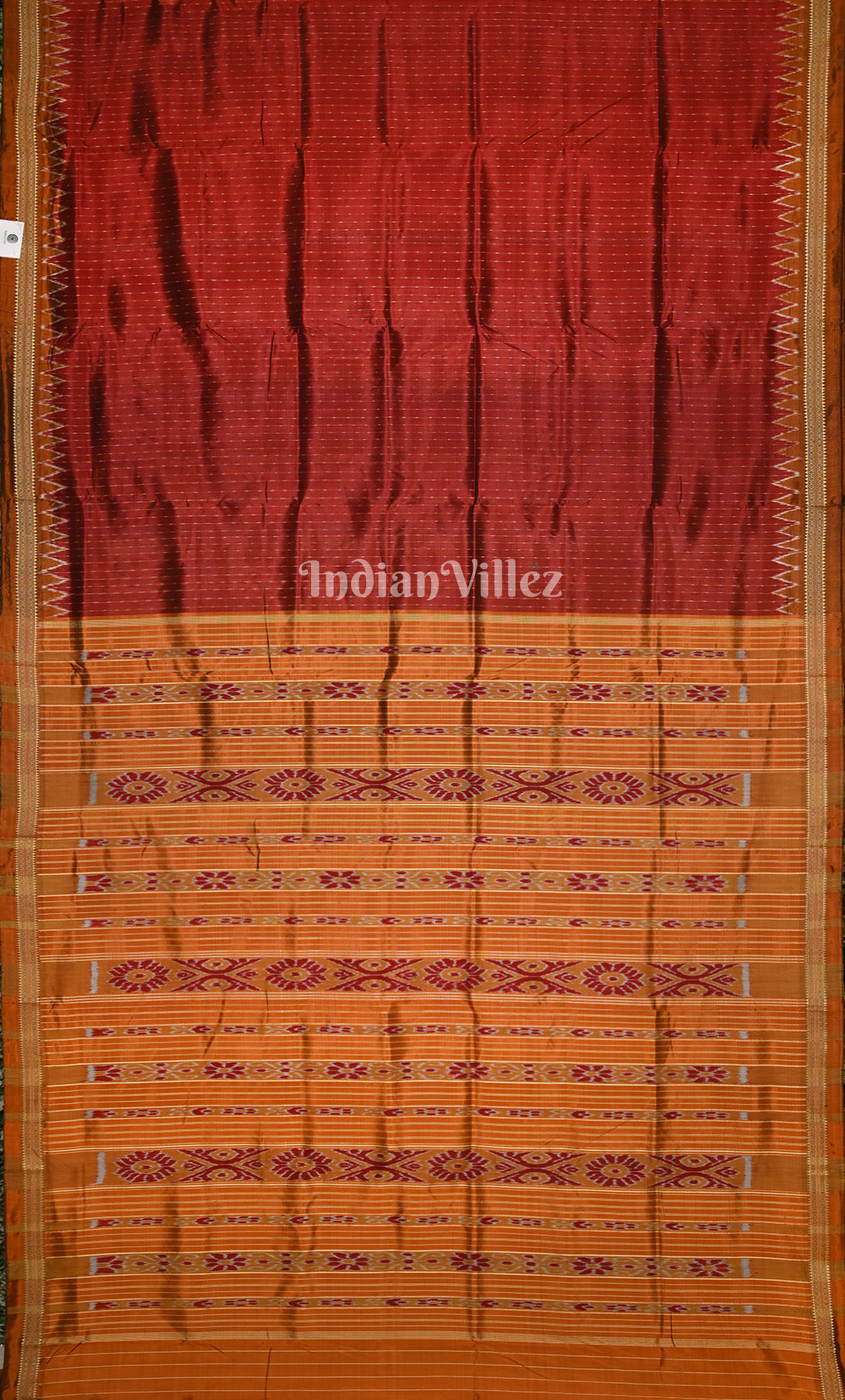 Maroon Orange Stripe Odisha Ikat Khandua Silk Saree 