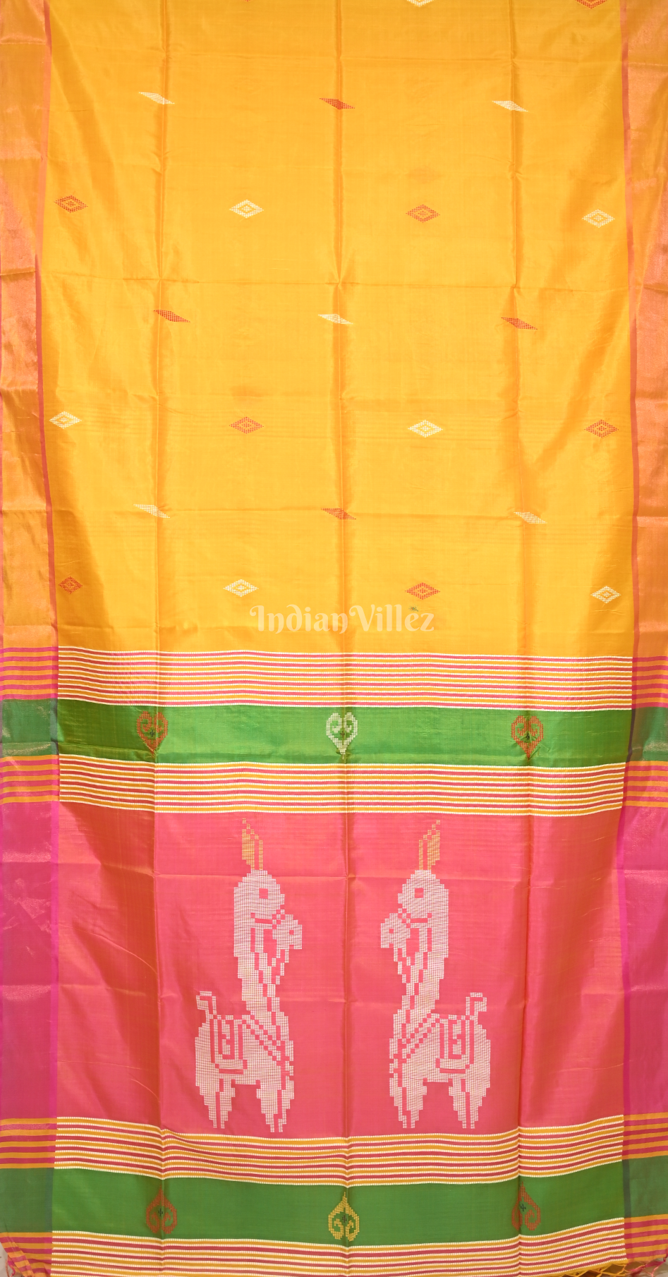 Mustard Yellow Pink Pure Bishnupuri Silk Saree