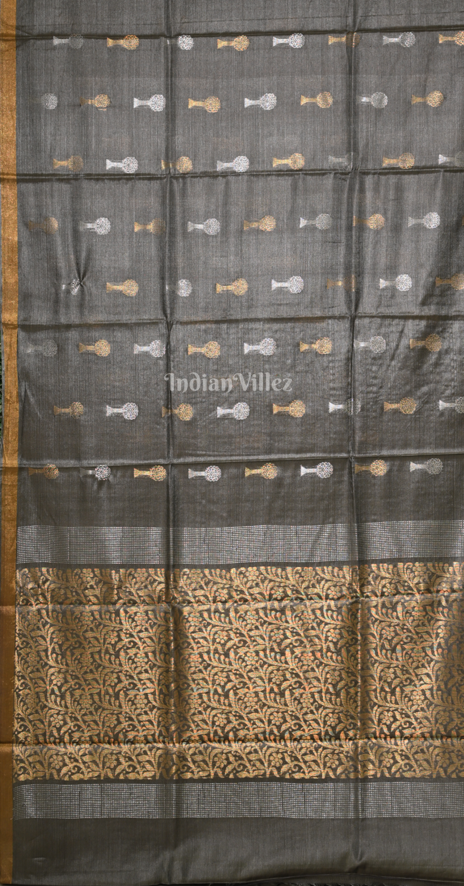 Grey Golden Pure Kanjivaram Soft Silk Saree 