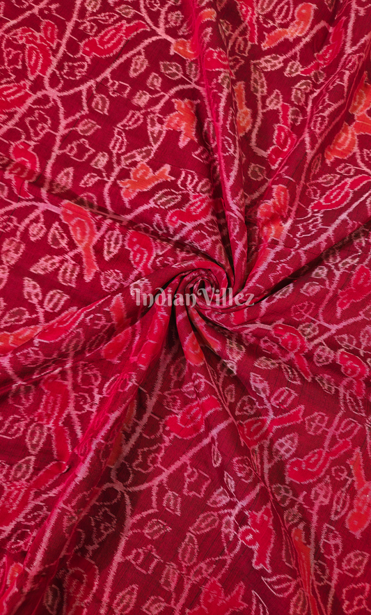 Maroon Red Floral Bird Motif Odisha Ikat Sambalpuri Cotton Fabric 