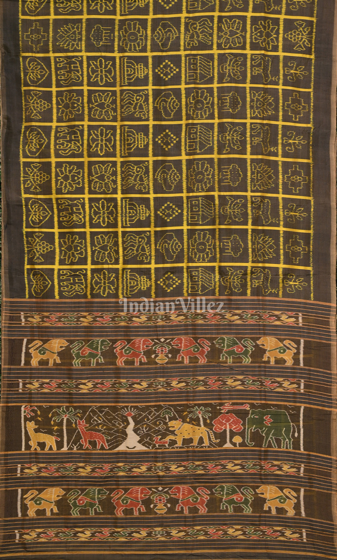 Black Green Nabakothi Odisha Ikat Contemporary Designer Silk Saree