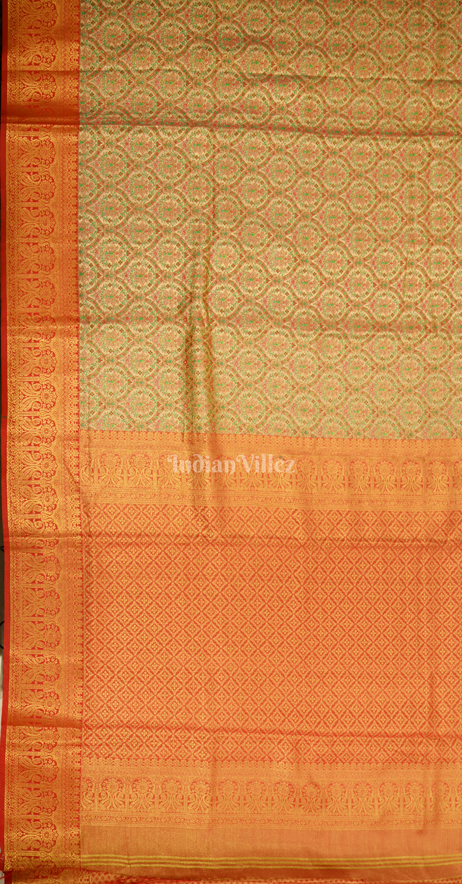 Olive Green Red Bridal Kanjivaram Silk Saree 