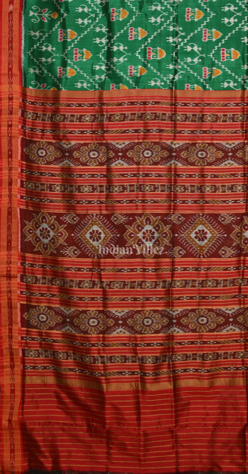  Green Red House Tribals Odisha Ikat Khandua Silk Saree