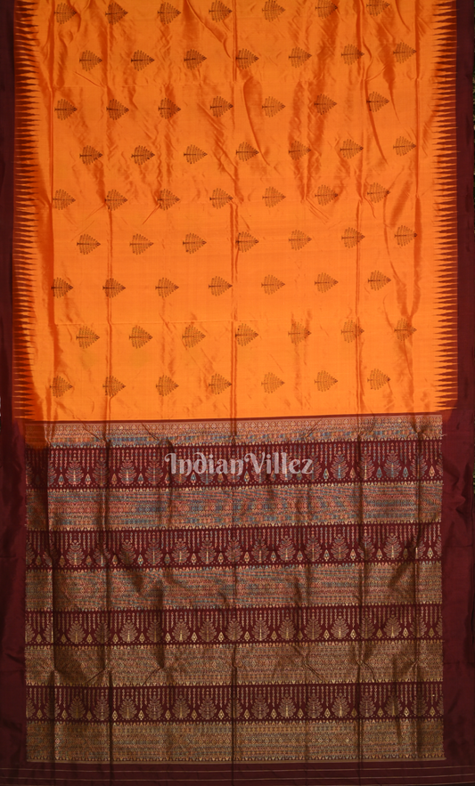 Orange Coffee Tree Motif Odisha Ikat Contemporary Designer Silk Saree