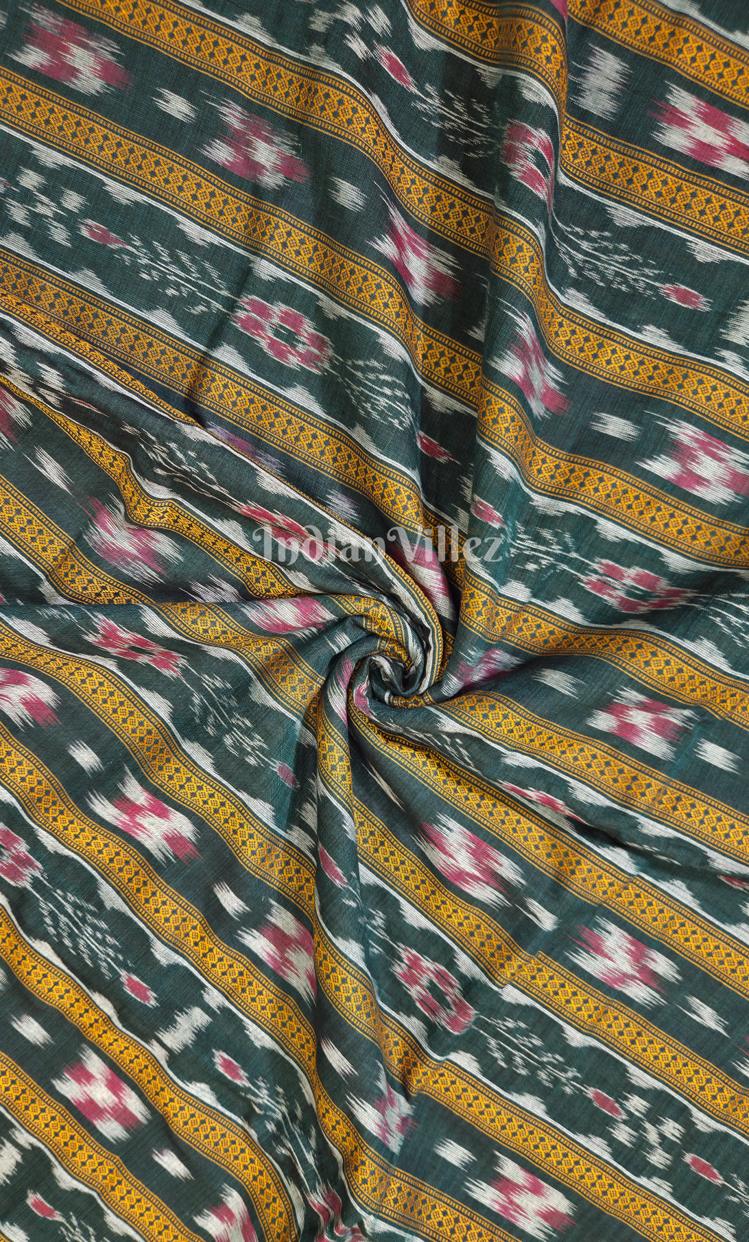 Bottle Green Yellow Odisha Ikat Sambalpuri Cotton Fabric 