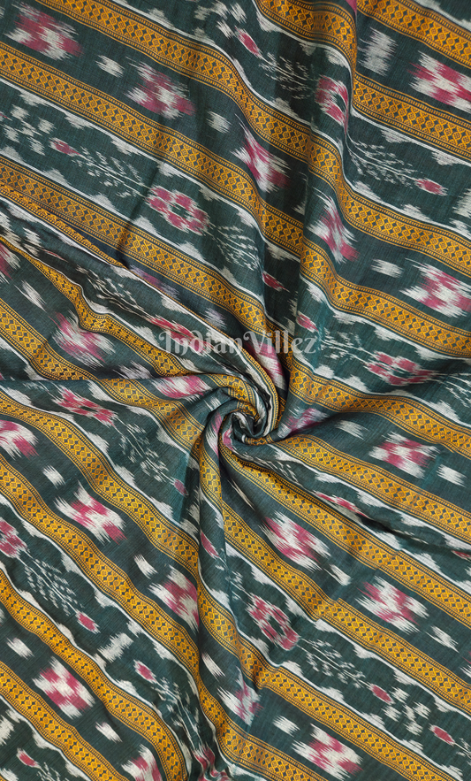 Bottle Green Yellow Odisha Ikat Sambalpuri Cotton Fabric 