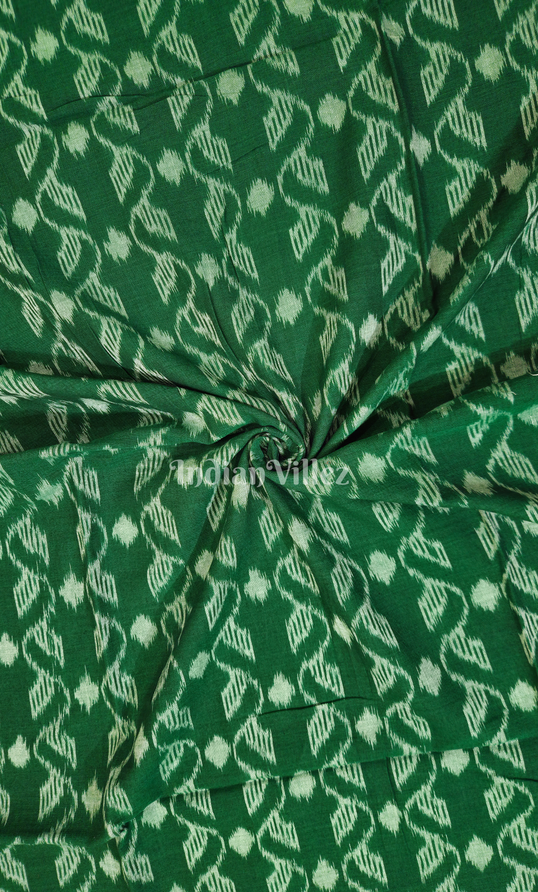 Green Geometric Pattern Odisha Ikat Sambalpuri Cotton Fabric 
