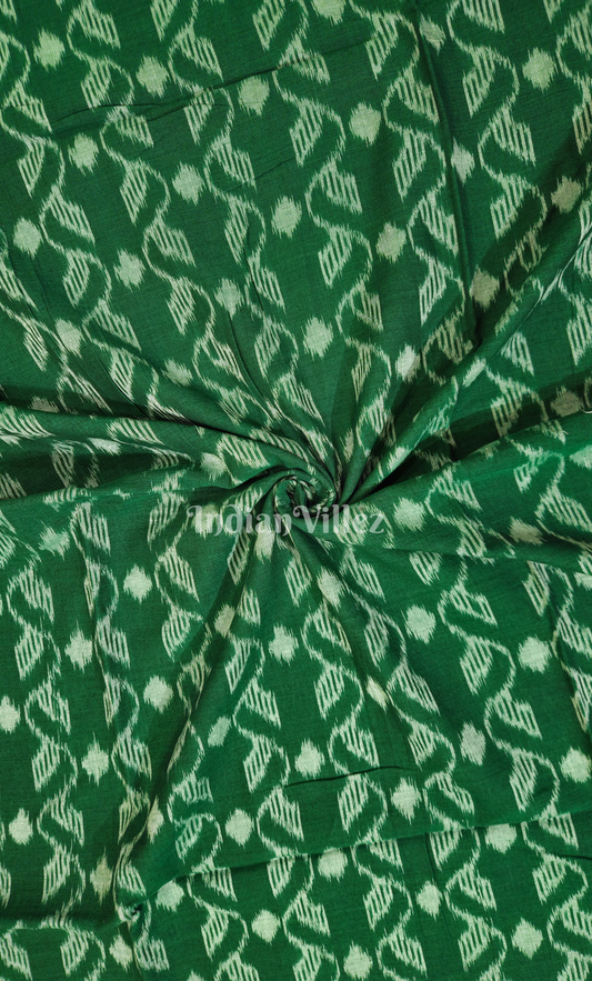 Green Geometric Pattern Odisha Ikat Sambalpuri Cotton Fabric 