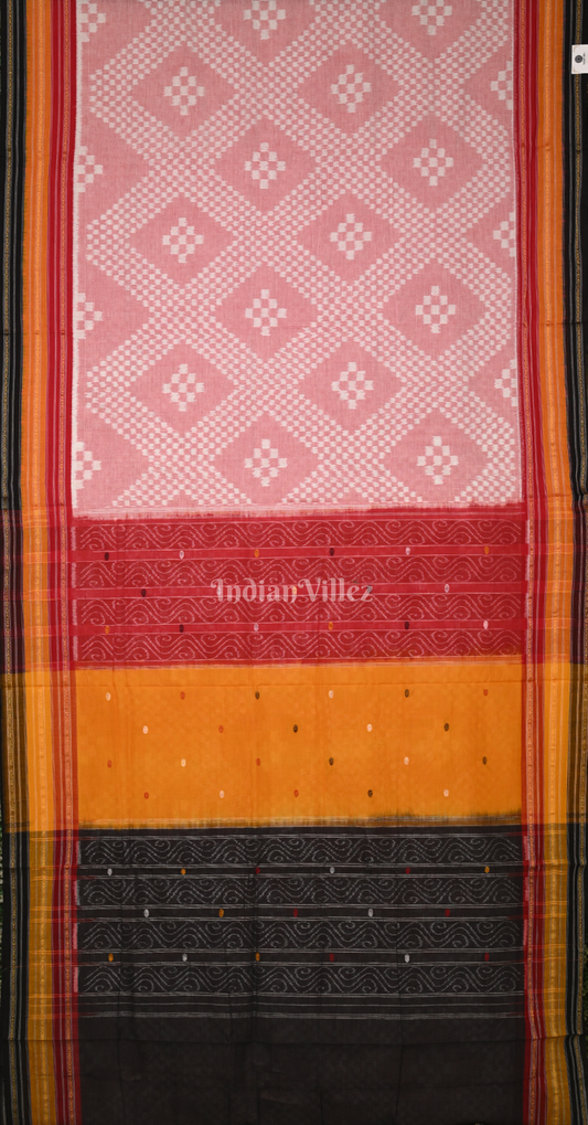 Light Pink Body Pasapali Odisha Ikat Cotton  Saree with Kathiphera Anchal
