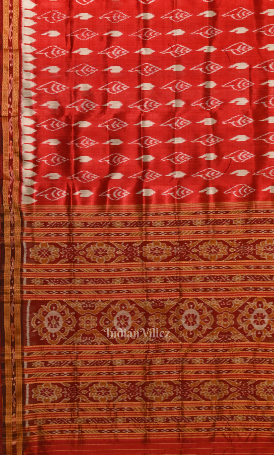 Red  Maroon Sankha Motif Odisha Ikat Khandua Silk Saree