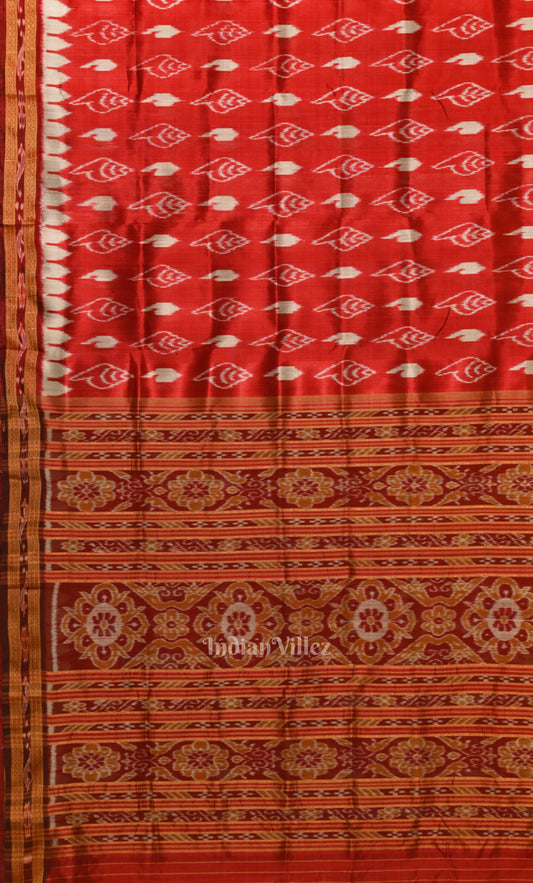 Red  Maroon Sankha Motif Odisha Ikat Khandua Silk Saree