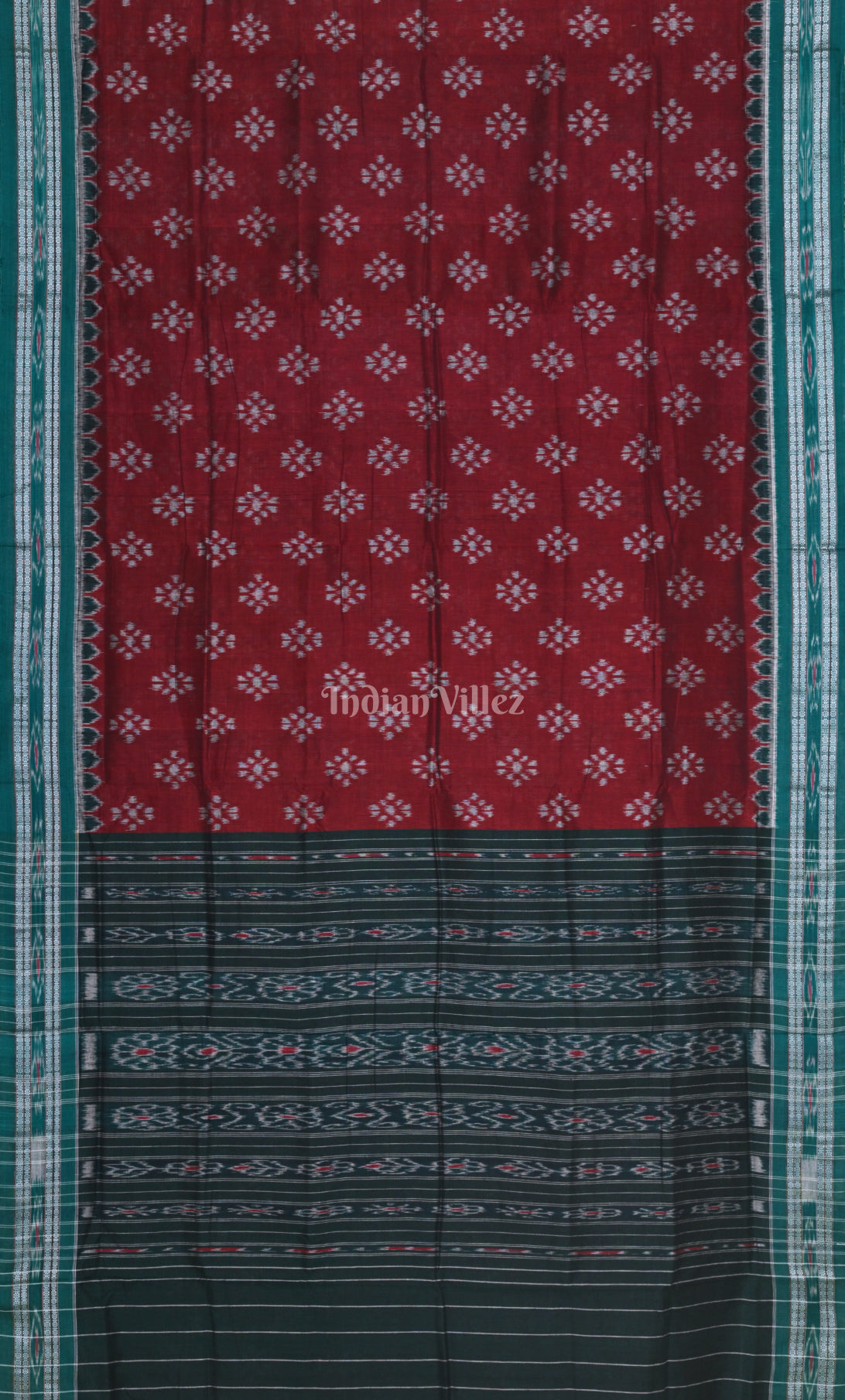 Maroon Bottle Green Odisha Ikat Maniabandha Cotton Saree