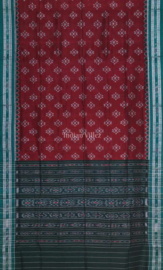 Maroon Bottle Green Odisha Ikat Maniabandha Cotton Saree