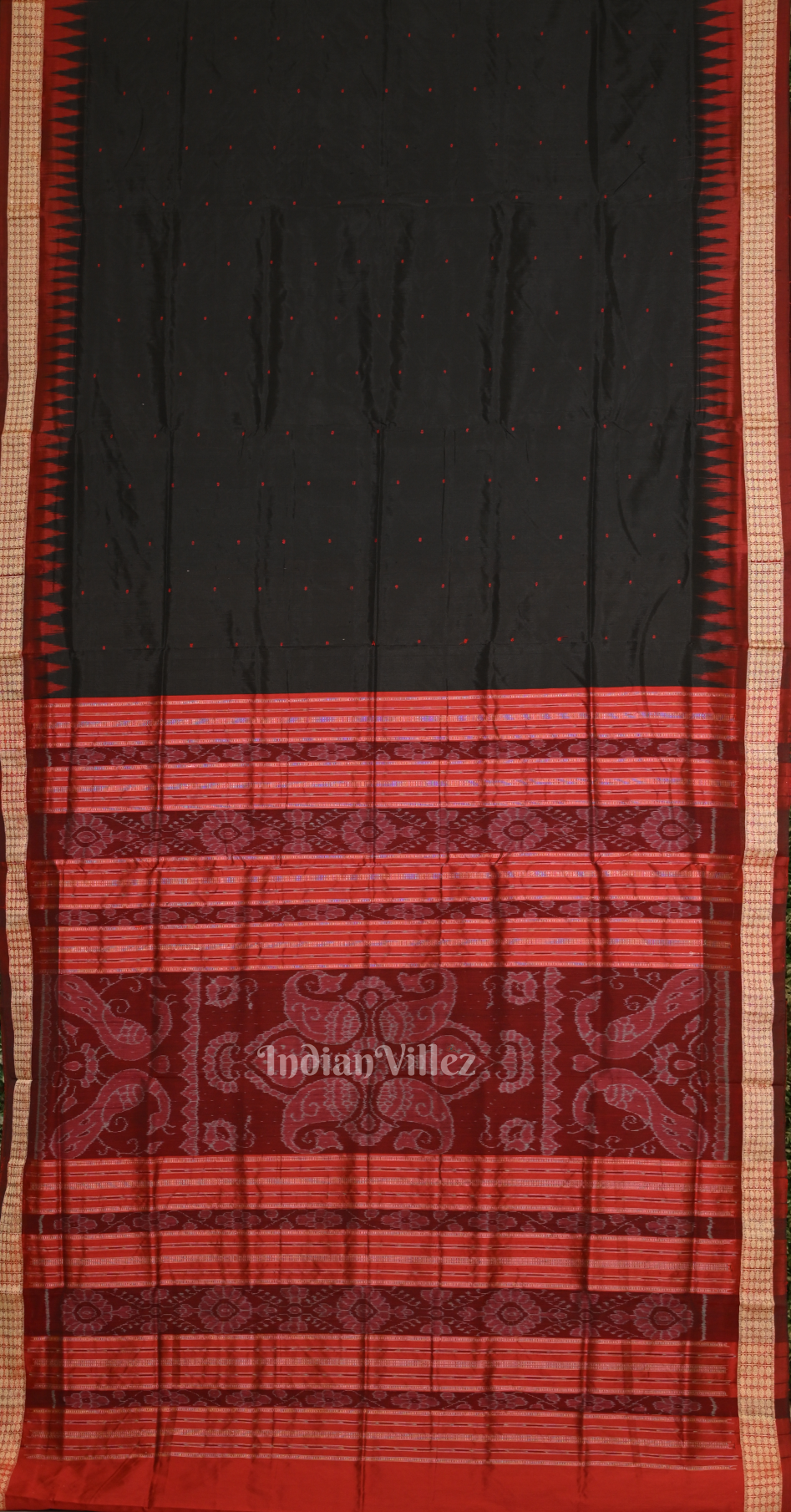 Black Red Buti Design Odisha Ikat Bomkai Sambalpuri Silk Saree 