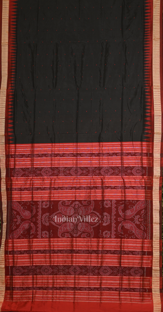 Black Red Buti Design Odisha Ikat Bomkai Sambalpuri Silk Saree 