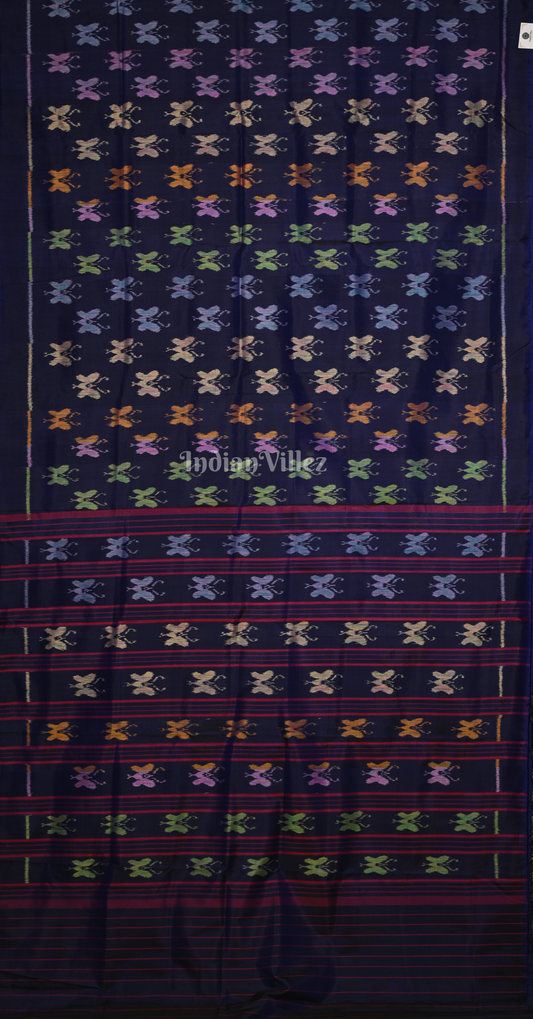 Navy Blue Butetrfly Theme Odisha Ikat Contemporary Designer Silk Saree 