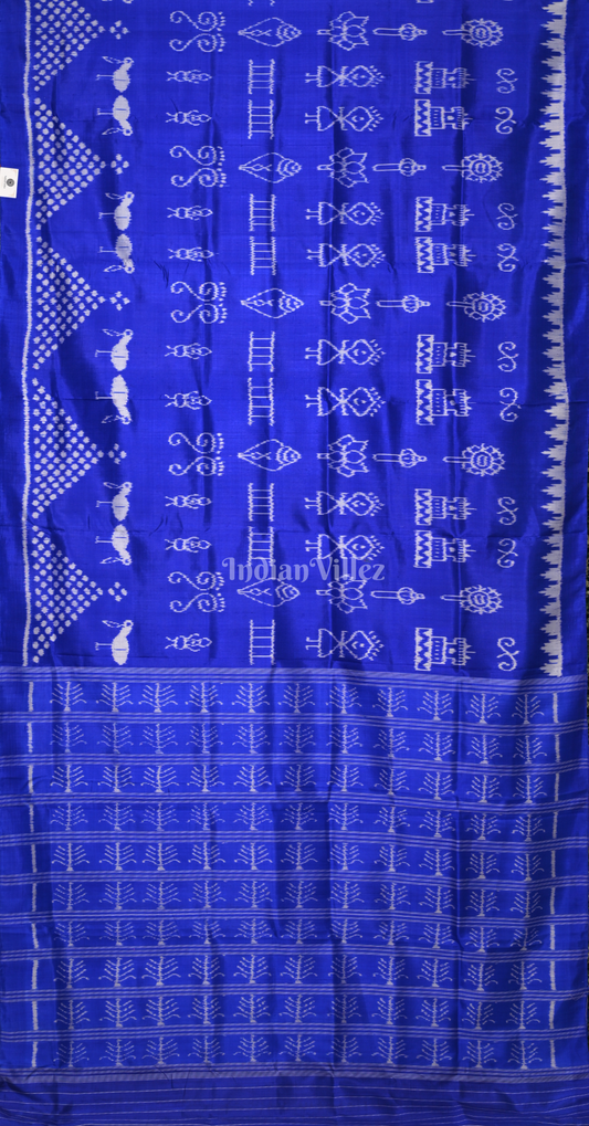 Blue Laxmi Shree Yantra Odisha Ikat Contemporary Designer Silk Saree