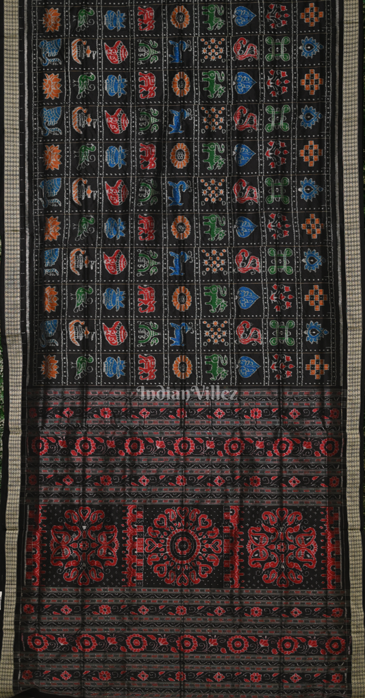 Black Maroon Nabakothi Odisha Ikat Sambalpuri Silk Saree