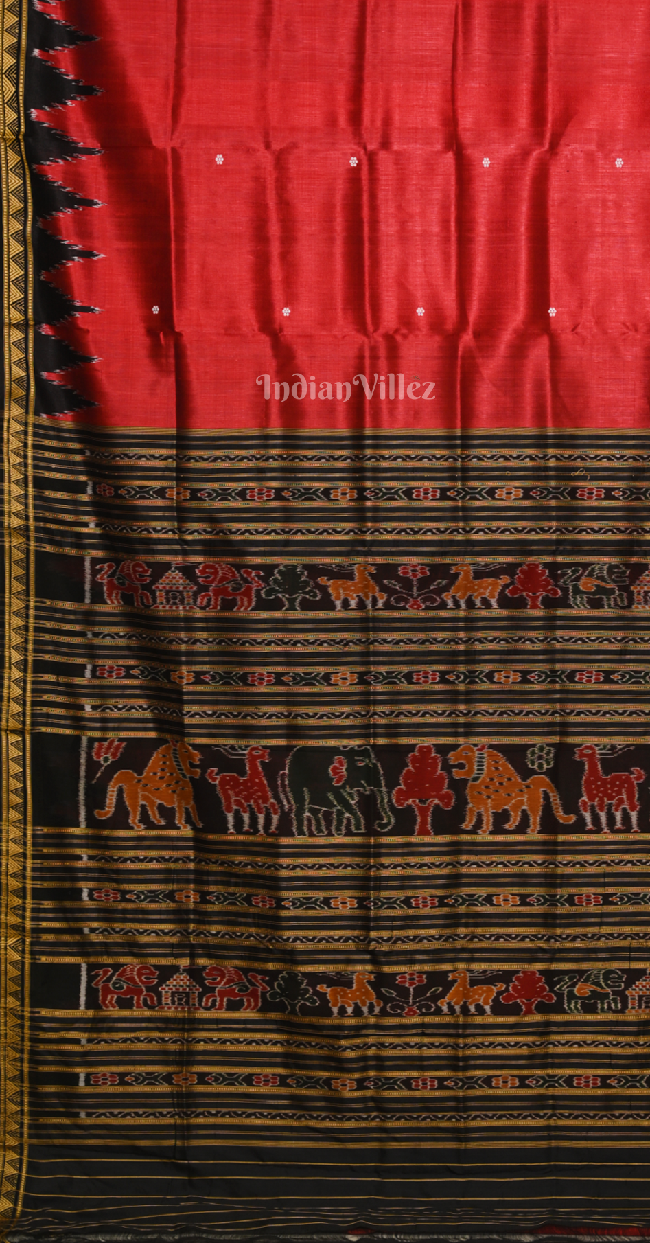 Red Black Butti Design Odisha Ikat Khandua Silk Saree 