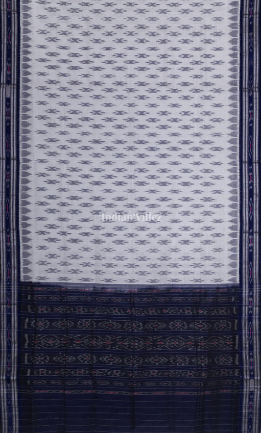 White Navy Blue Mayur Chandrika Odisha Ikat Maniabandha Cotton Saree