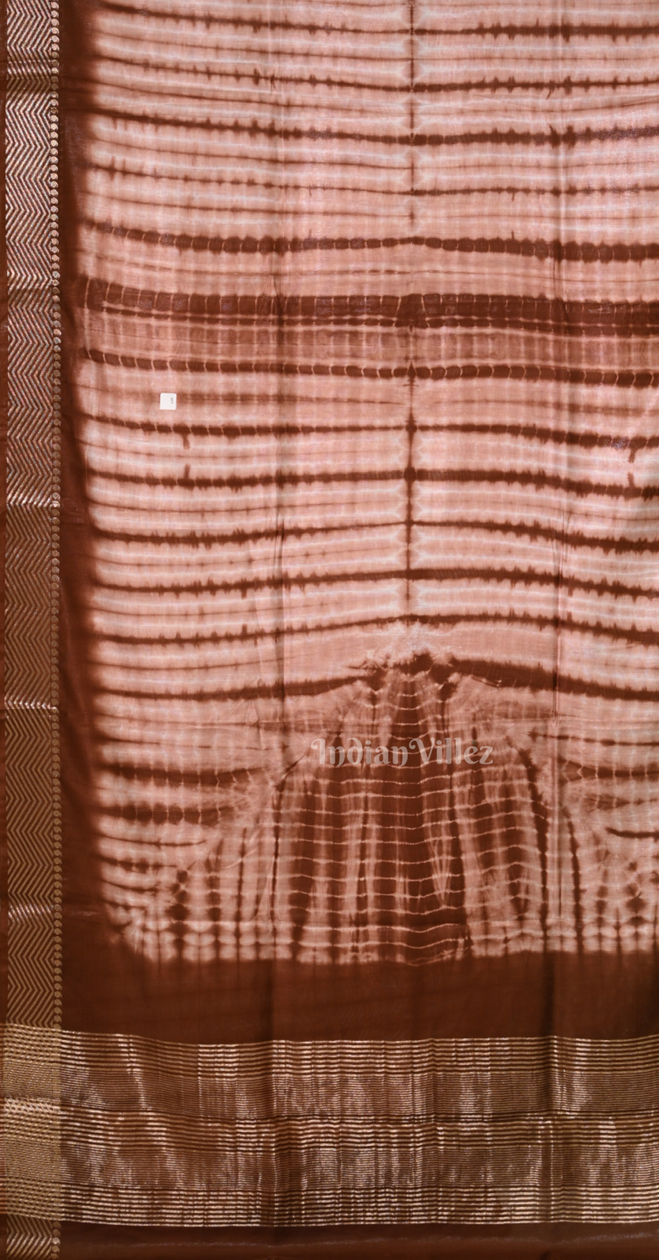 Coffee Block Printed Shibori Cotton Saree 