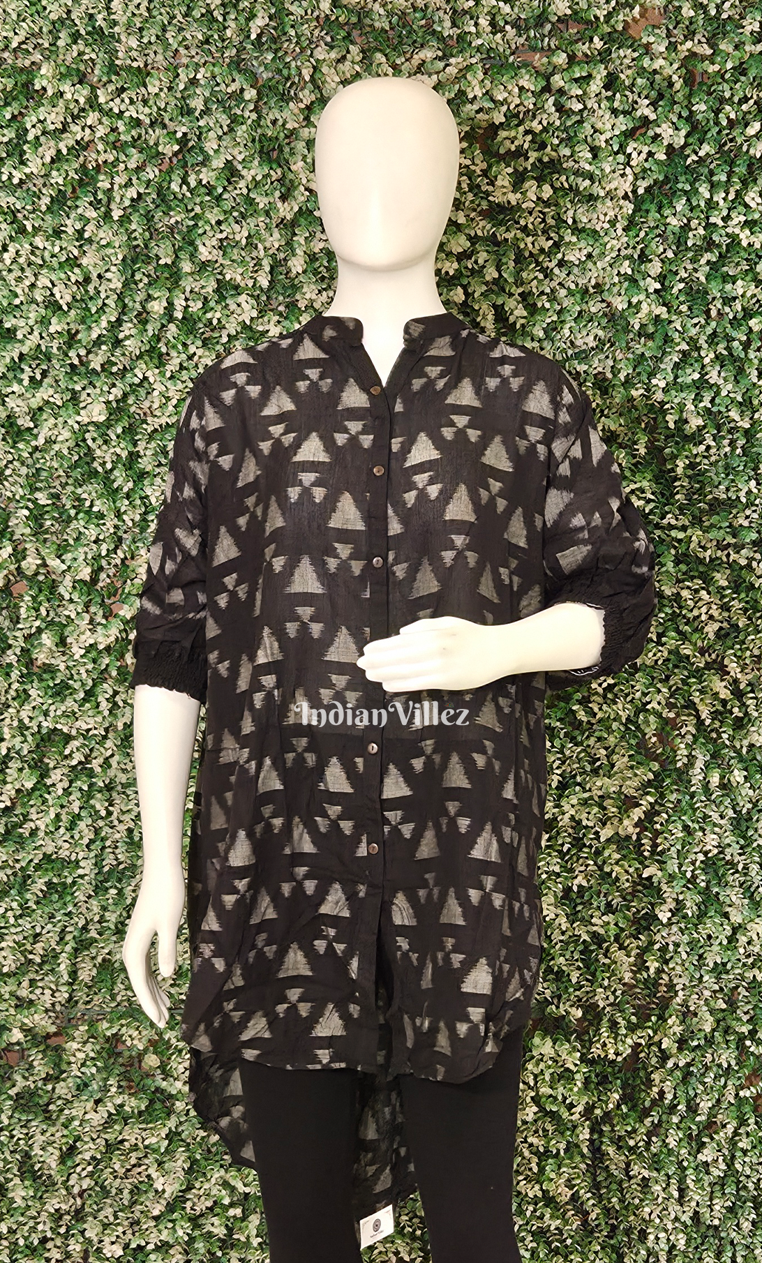 Black Triangle Shape Odisha Ikat Designer Low to High Cotton Kurti for Women 