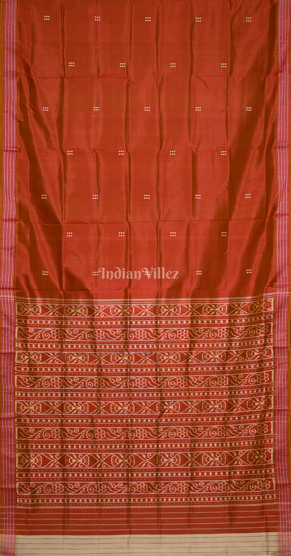 Maroon Beige Butti Design Odisha Ikat Sambalpuri Silk Saree