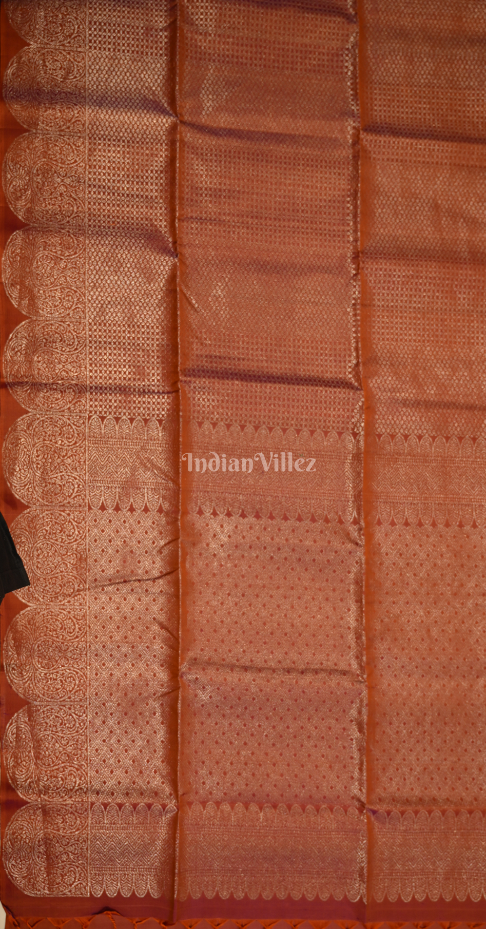 Exclusive Rust Orange Golden Pure Kanjivaram Soft Silk Saree