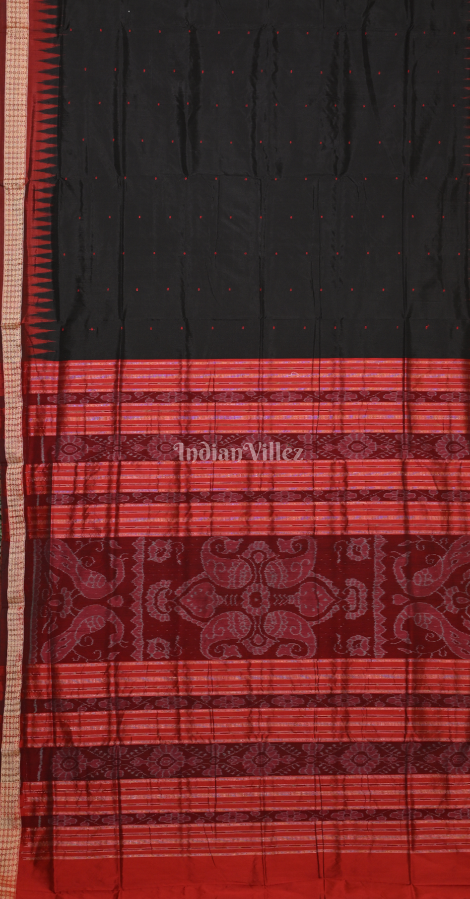 Black Maroon Buti Design Odisha Ikat Bomkai Silk Saree 