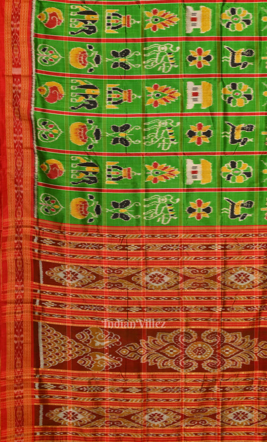 Green Red Nabakothi Odisha Ikat Khandua Silk Saree 