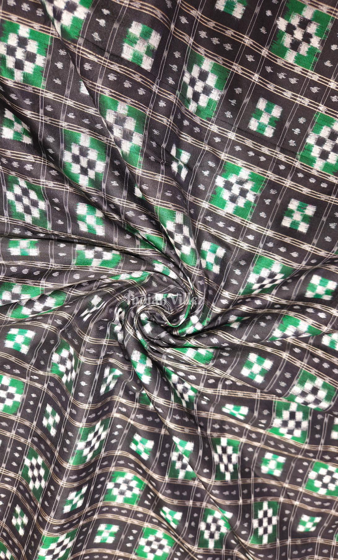 Black Green Pasapali Odisha Ikat Sambalpuri Silk Fabric