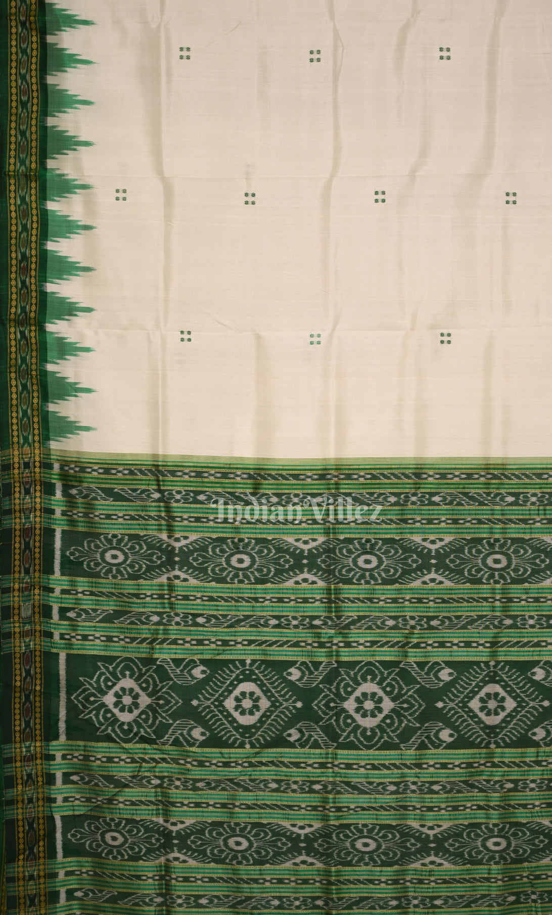 White Green Buti Design Odisha Ikat Khandua Silk Saree