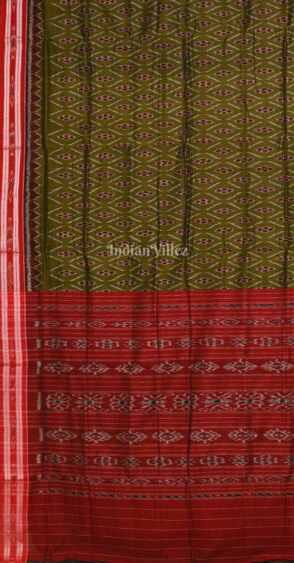 Mehendi Green Maroon Damru Pasapali Odisha Ikat Maniabandha Cotton Saree