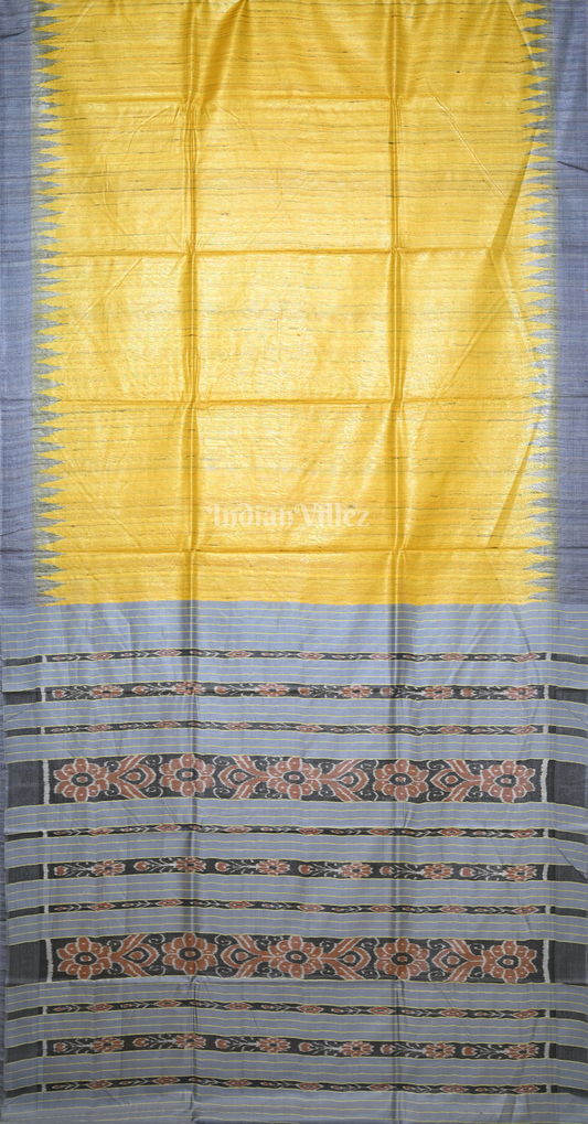 Yellow Light Blue Fine Gopalpur Tussar Silk Saree 