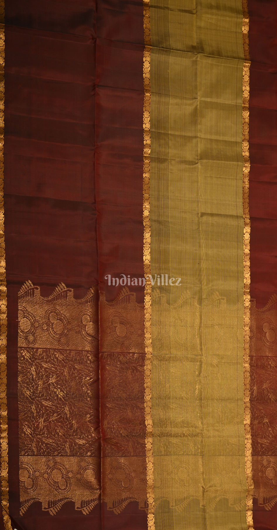 Olive Green Maroon  Zari Pure Kanjivaram Soft Silk Saree