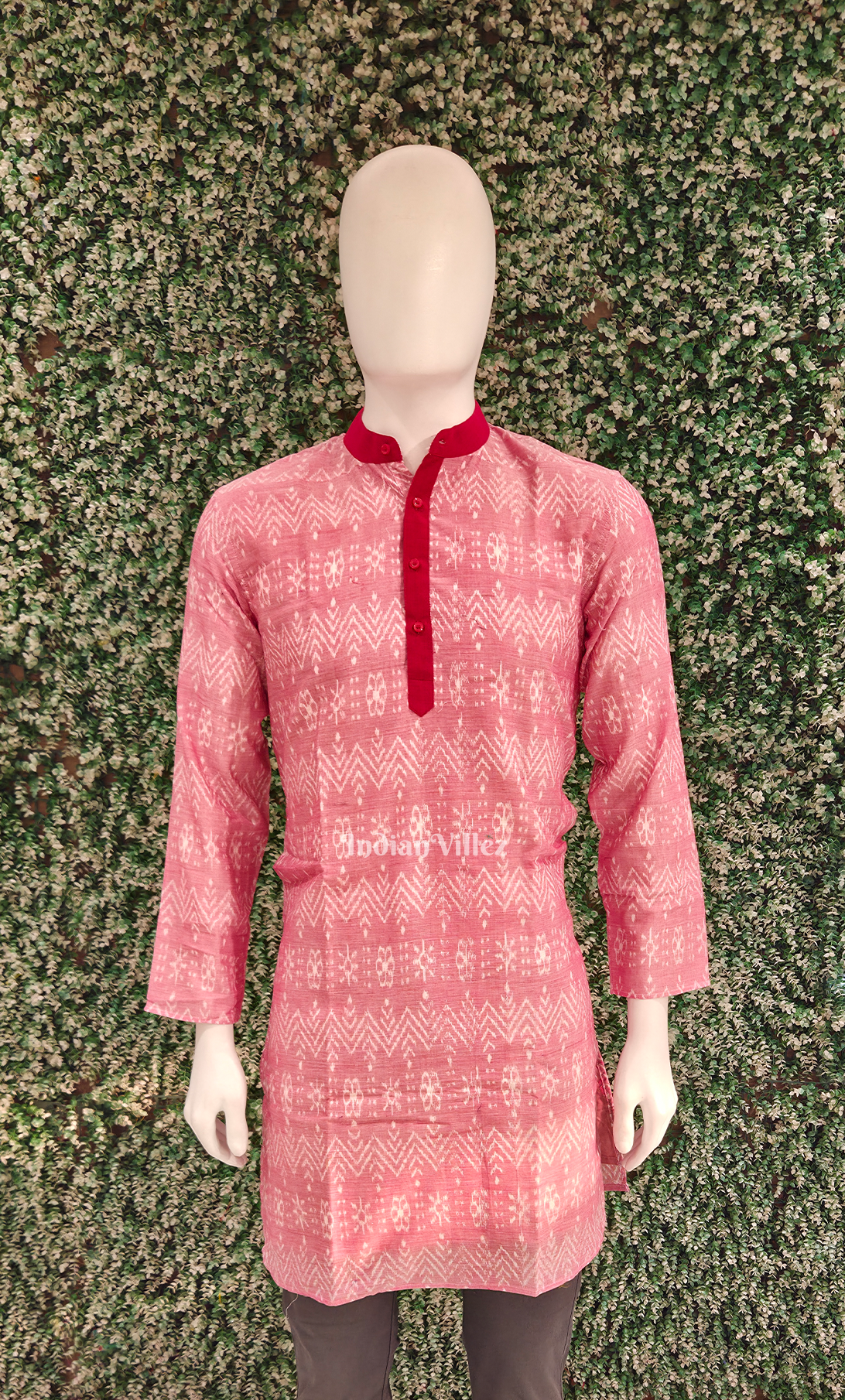 Pink Odisha Ikat Cotton Kurta for Men 