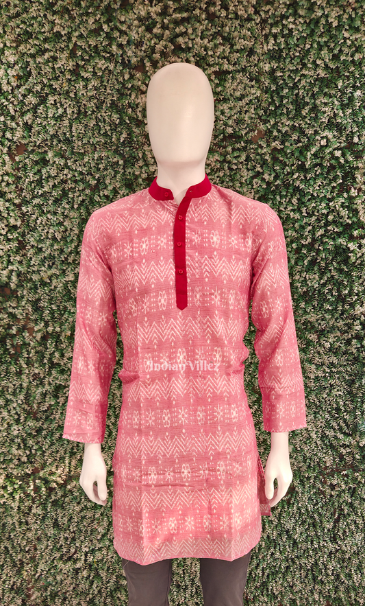 Pink Odisha Ikat Cotton Kurta for Men 