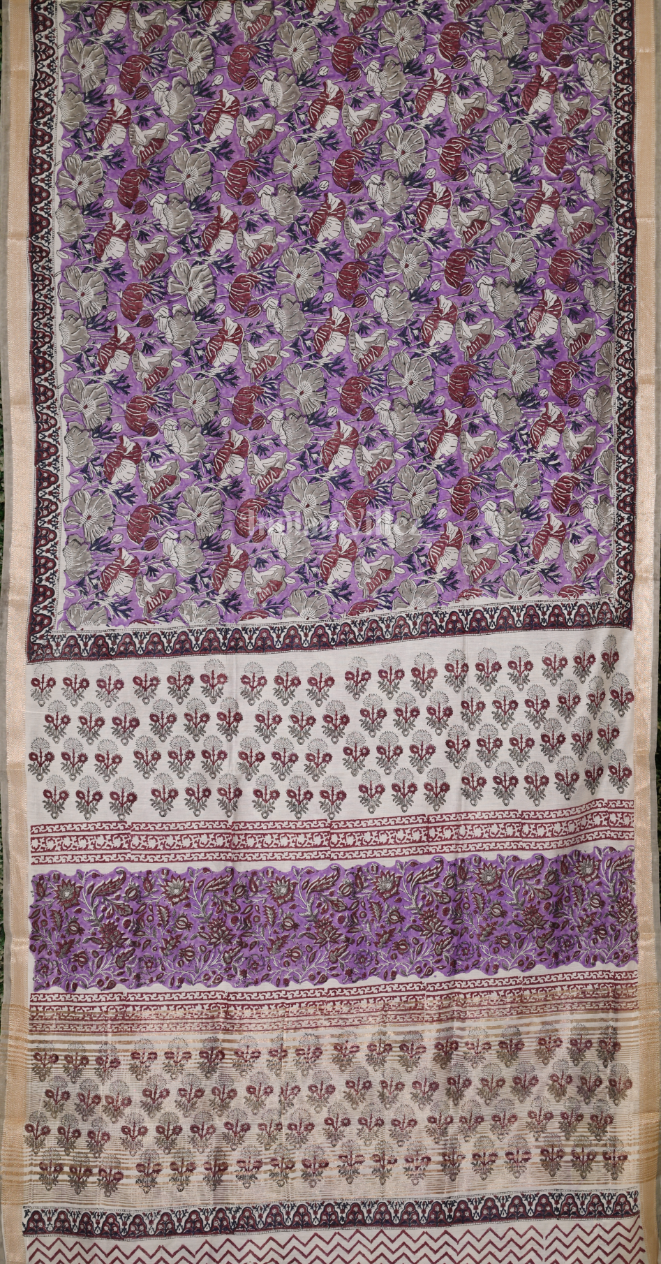 Light Purple Block Printed Sanganeri Cotton Saree 