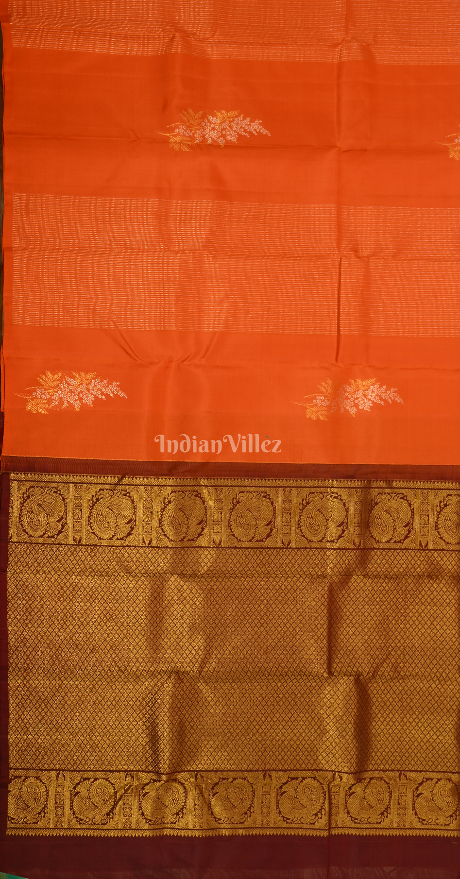 Exclusive Orange maroon Brocade Pure Kanjivaram Silk Saree 