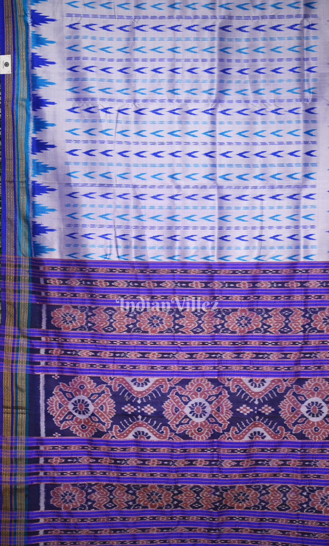 White Indigo Blue Odisha Ikat Khandua Silk Saree