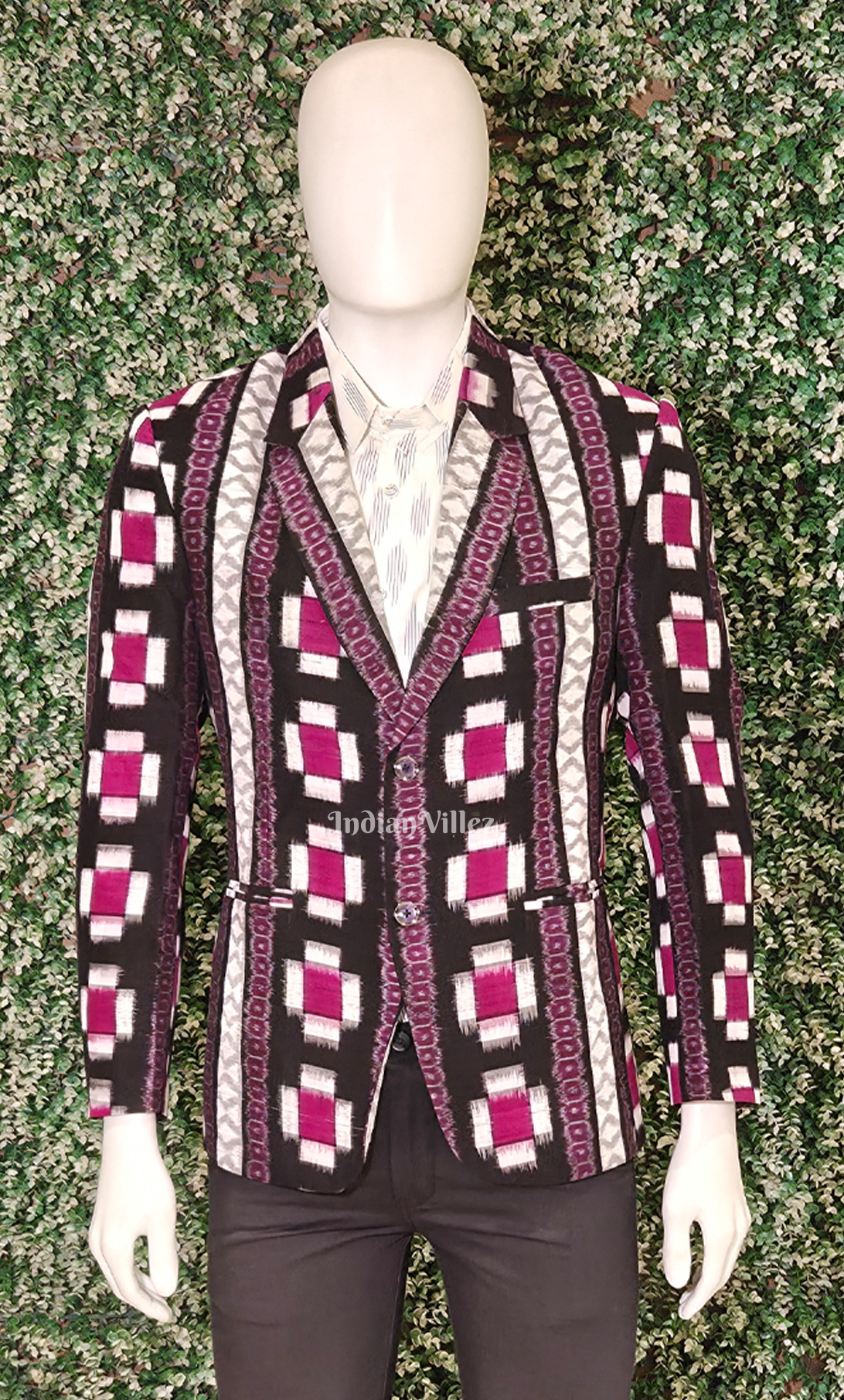 Purple Black Pasapali Odisha Ikat Men's Designer Blazer