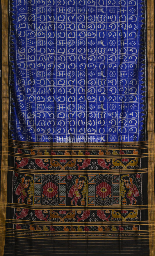 Blue Black Odia Barnamala Odisha Ikat Sambalpuri Silk saree
