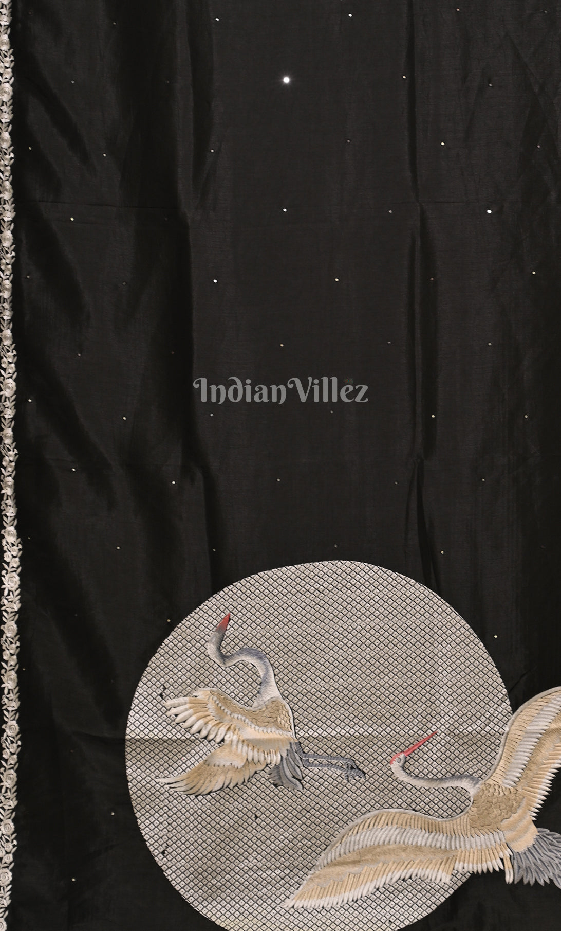 Black Parsi Gara Satin Hand Embroidery  Saree 