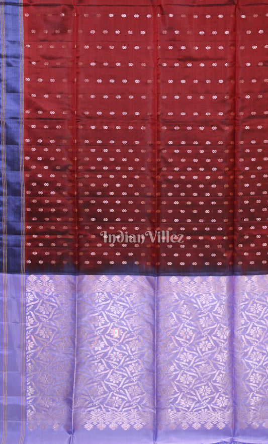 Maroon Lavender Pure Kanjivaram Soft Silk Saree