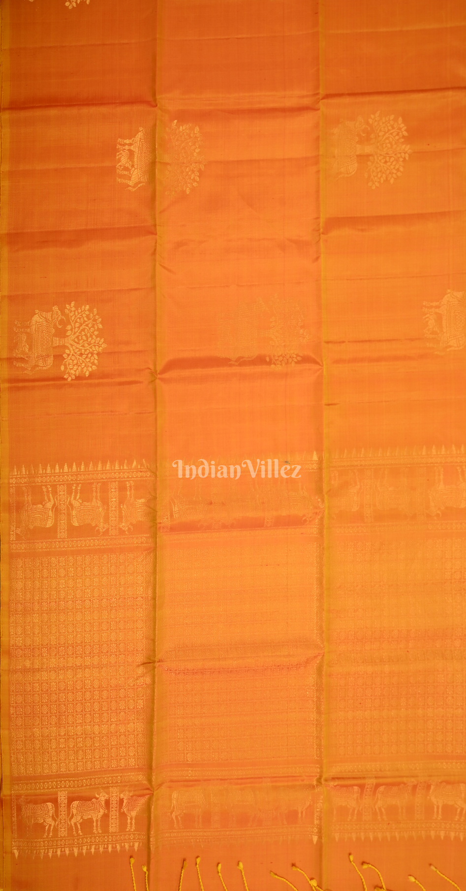 Orange Golden Zari Pure Kanjivaram Soft Silk Saree 