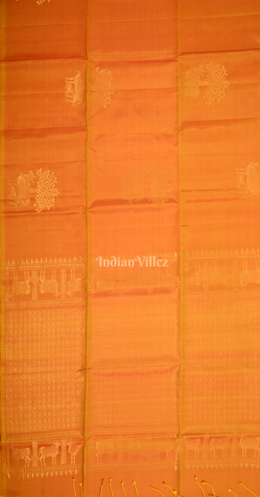 Orange Golden Zari Pure Kanjivaram Soft Silk Saree 