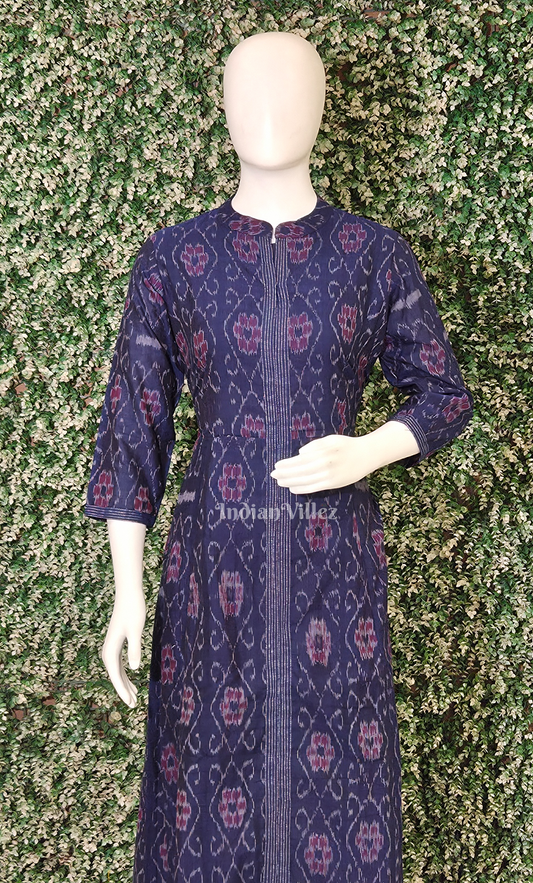 Blue Flower Design Odisha Ikat Designer Gown For Women 