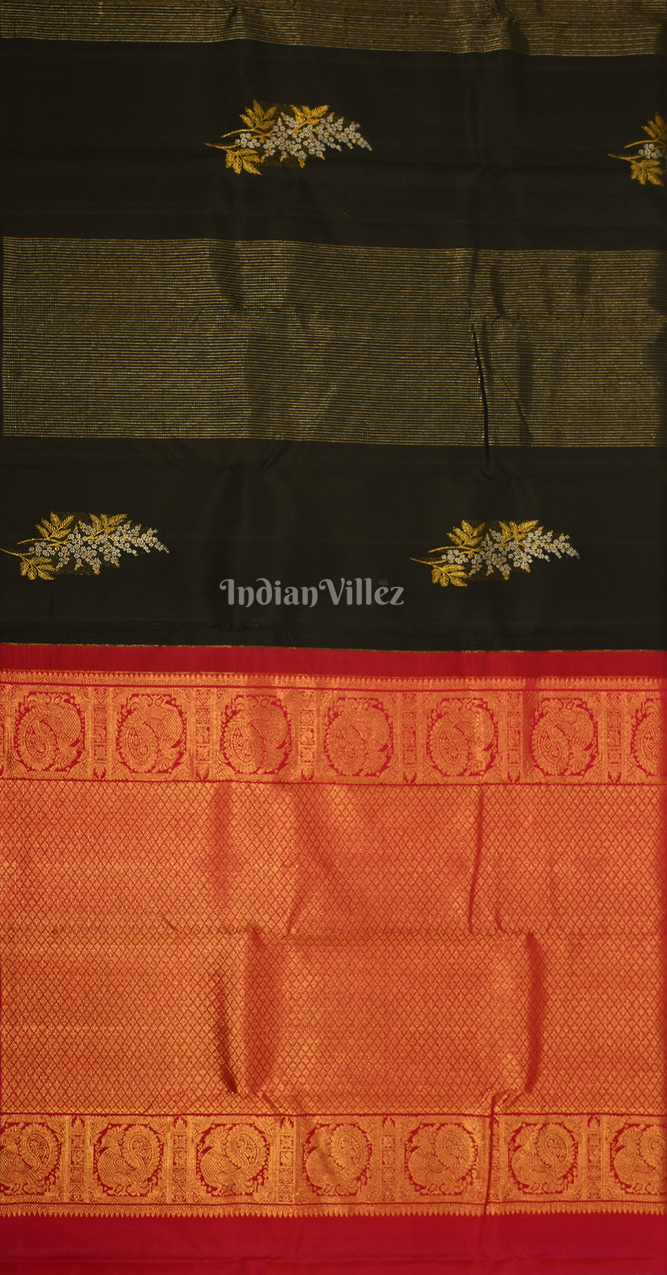 Exclusive Black Red Floral Brocade Pure Kanjivaram Silk Saree 
